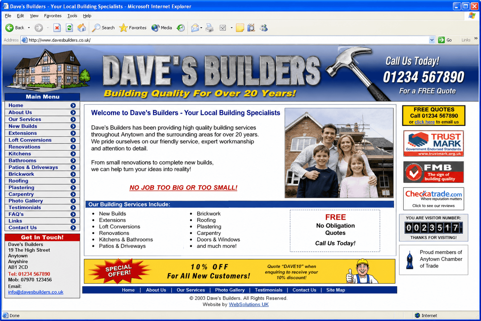 Dave's Builders — dated website before