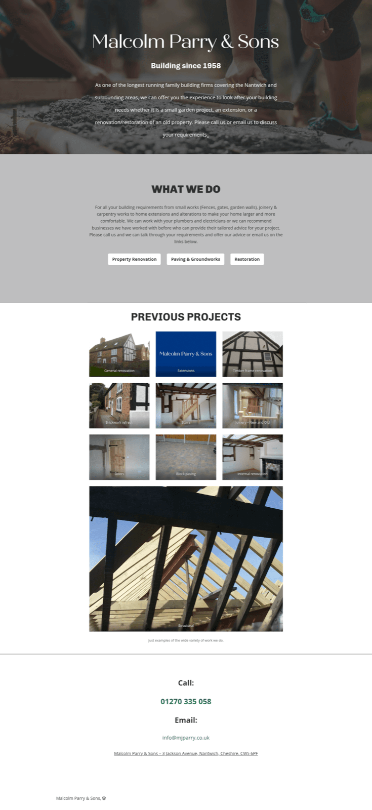 Screenshot of the live homepage at mjparry.co.uk